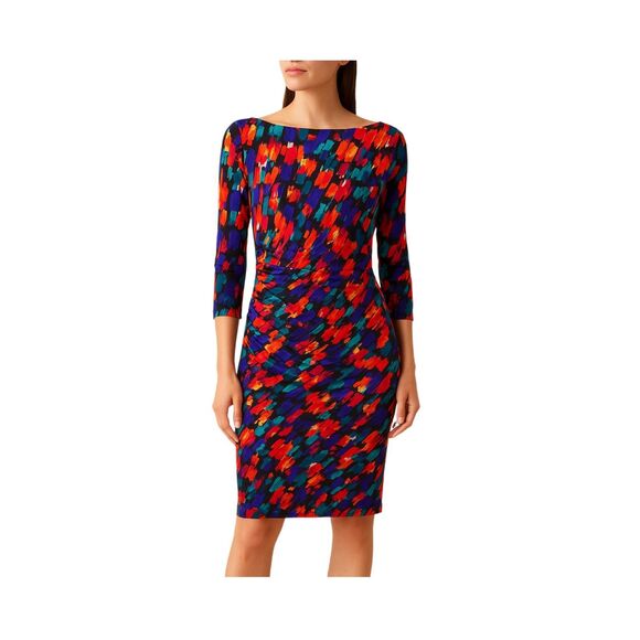 Anne Klein size 4 sheath dress abstract print bold ruched side. - Picture 1 of 10